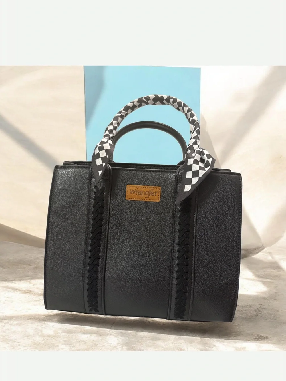Wrangler Black Faux Leather Tote with Removable Pouch and Detachable Strap